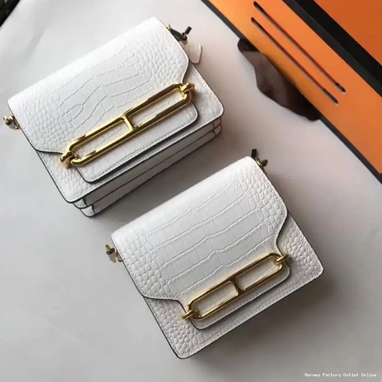 White Gold Hardware Roulis Hermes Leather Bag In Alligator 0503